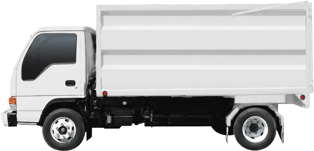 Isuzu dump truck side profile showing how a load fills the bed